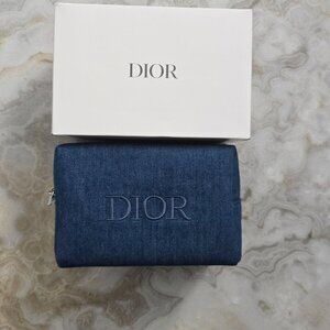 NEW Dior Denim Cosmetic Bag Blue with Dior Addict Lip Maximizer and Diorshow Mas